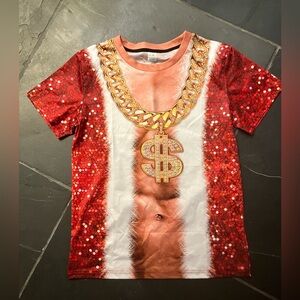 Men’s Size Small Holiday Red Ripped Abs T-Shirt
